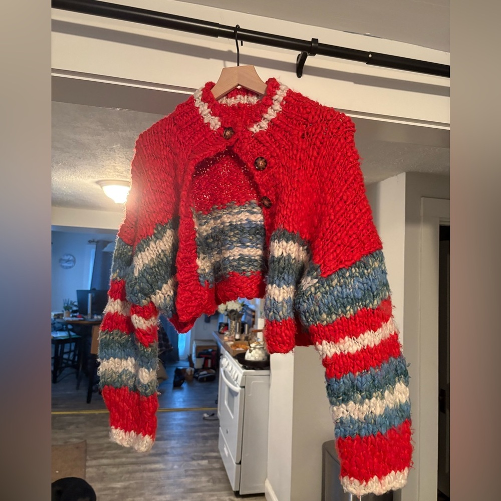 BDG Red and Blue Knit Women's Cardigan